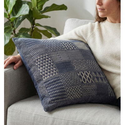 Artisan Hand Loomed Cotton Square Pillow - Indigo Blocks - 24"
