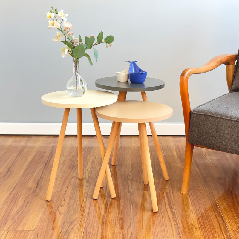 Set Of 3 Round Pastel Colour Nesting Tables