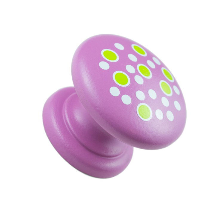 Hand Painted 1-1/2" Pink with Green and White Dots Knob
