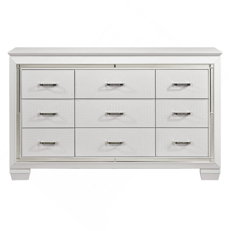 Commode de style audacieux 9 tiroirs, Blanc