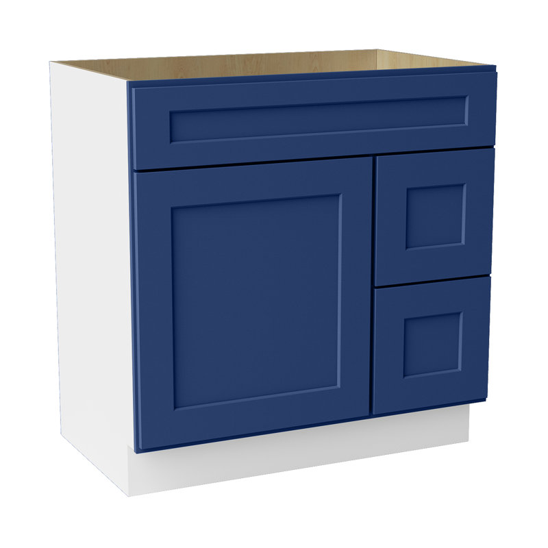 Meuble-lavabo de salle de bain en bois massif prêt à assembler 30 po - comptoir non inclus, Shaker bleu