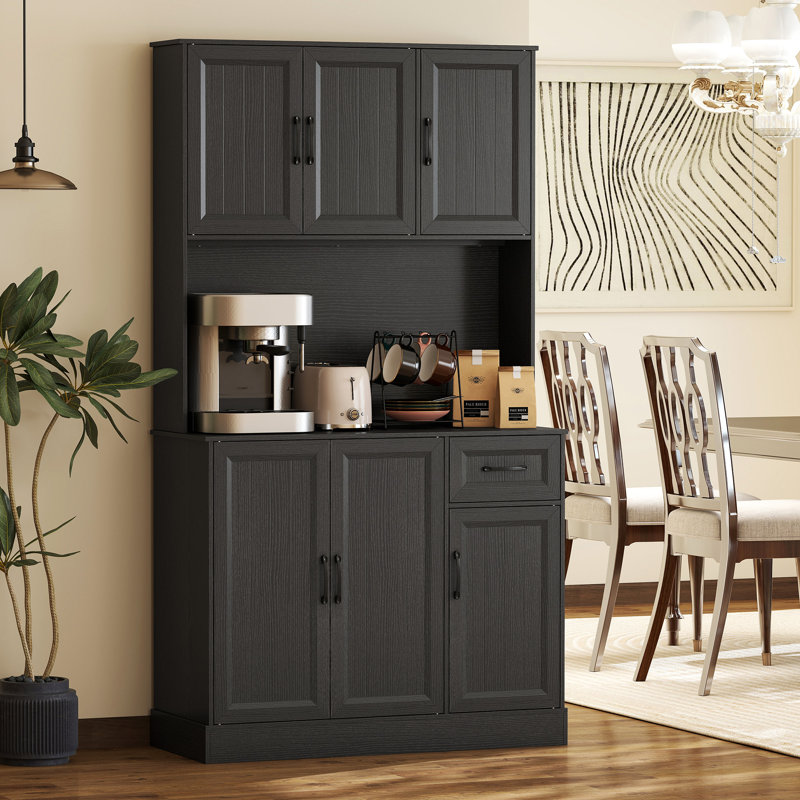 Armoire de cuisine avec station de charge 71 po, noir, Noir
