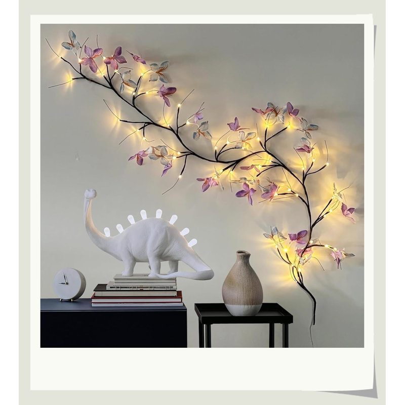 5,9 pi de lumières de vignes en forme de saule papillon, 48 branches à DEL 16 flexibles avec 8 modes, alimenté par USB blanc chaud, bricolage réaliste, écorce de vigne brune pour la maison, salon, décoration de mariage