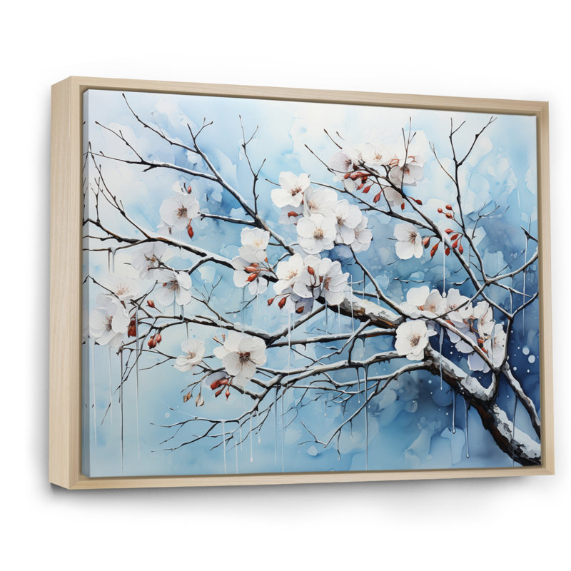 "Blue Blossom On Winter Scenery I", reproduction d'art sur toile, H 24 po x l 32 po x P 1 po, Cadre naturel flottant