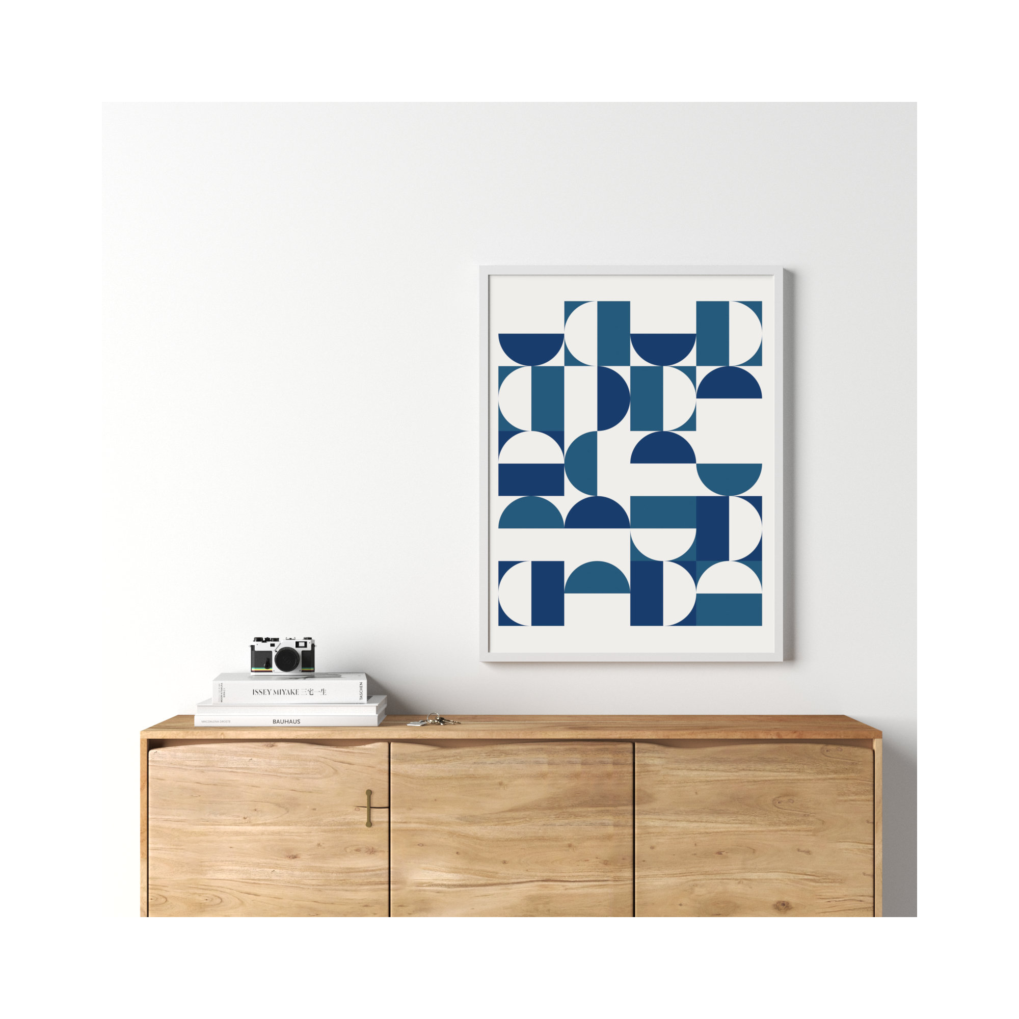 Bauhaus Inspired Geometric 1 N Blue And Teal by The Creative Bunch Studio, White, 33" H x 25" W x 1" D