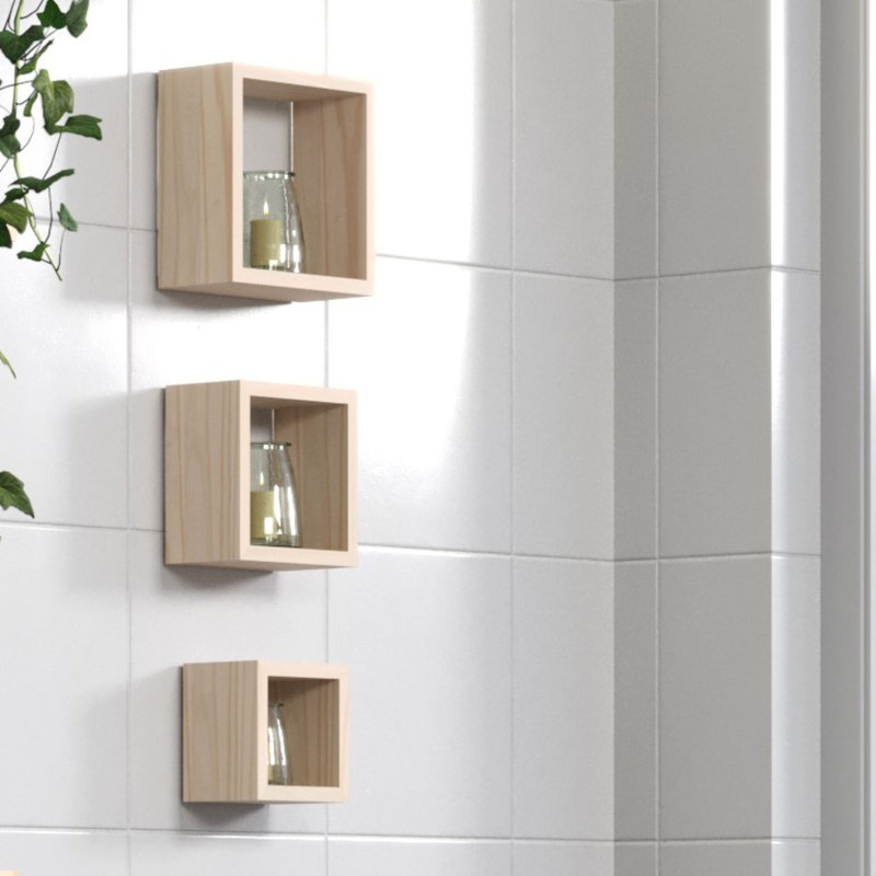 3 Pine Wall Cube Shelf Set, Natural