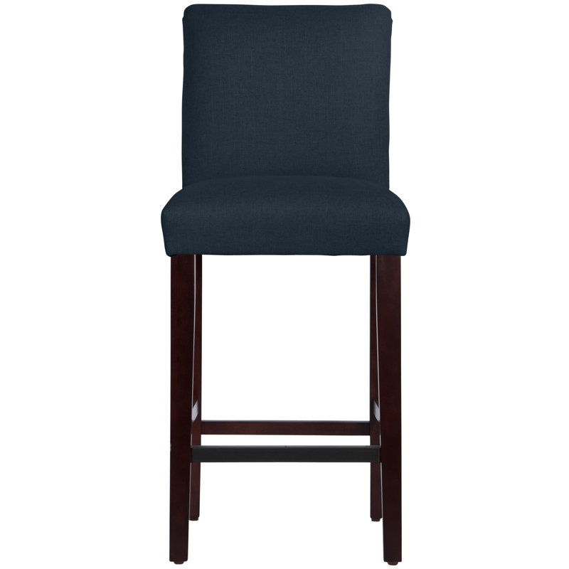 Hadrien Bar & Counter Stool, Bar Stool (31” Seat Height), Classic Navy Linen, Espresso