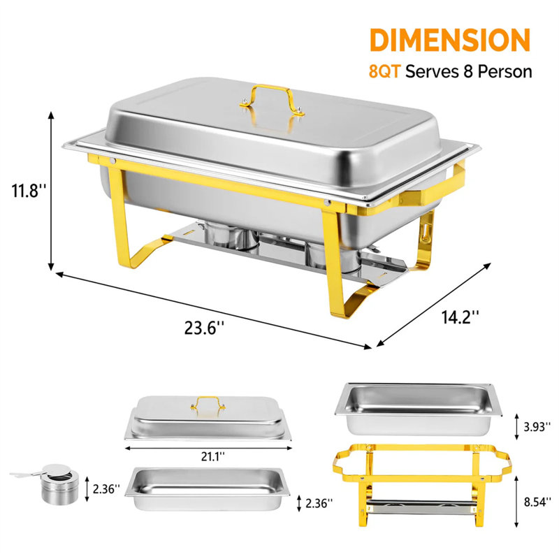 9 QT Stainless Steel Rectangle Chafing Dish 2 Set