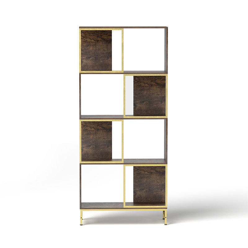 Brown and Gold 4-Tier Asymmetrical Wooden Bookcase