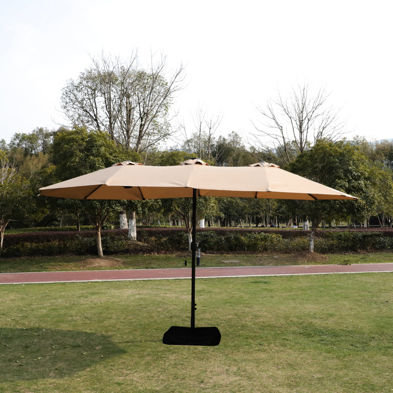 Parasol de patio météo double - taupe 15 x 9 pi pour base de jardin