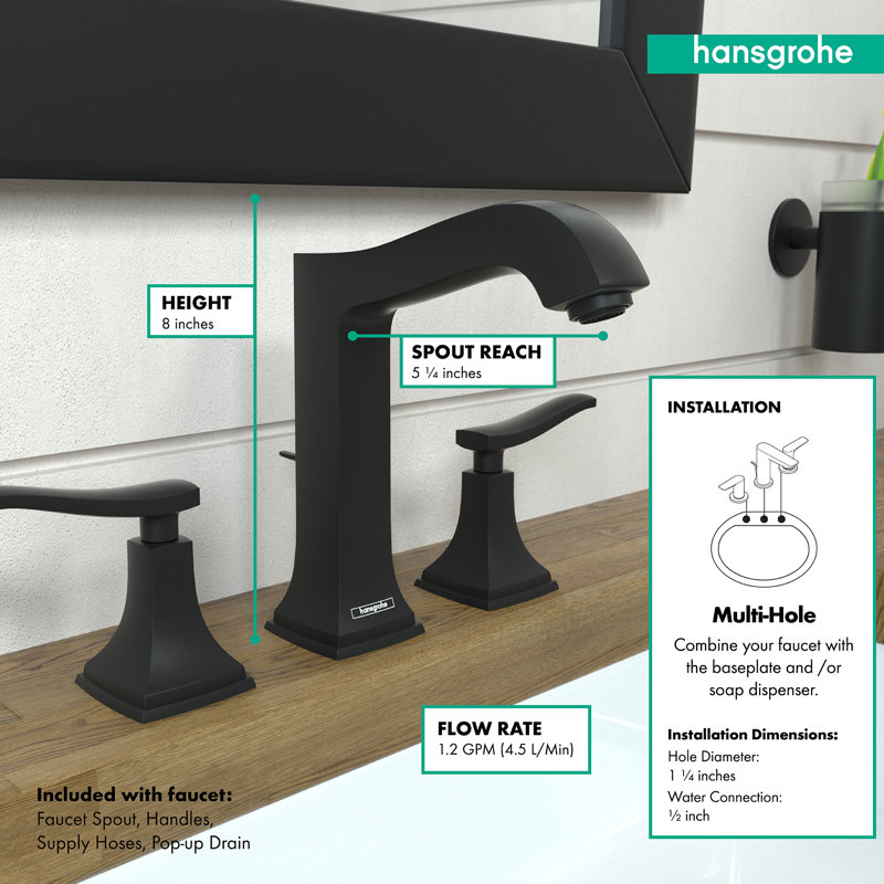Metropol Classic Widespread Bathroom Faucet, Matte Black