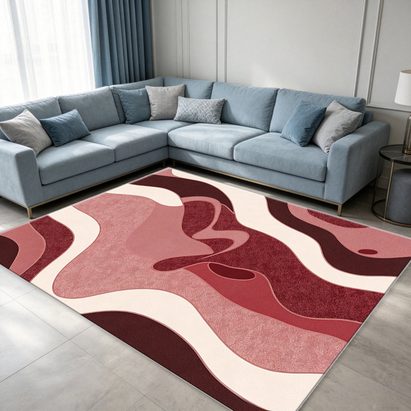 Red Abstract Wave carpet-easy to clean, machine-washable, soft and comfortable; suitable for door mats, kitchens, living rooms, bedrooms, corridors, and laundry areas. Easy to clean, durable carpet for home decoration.