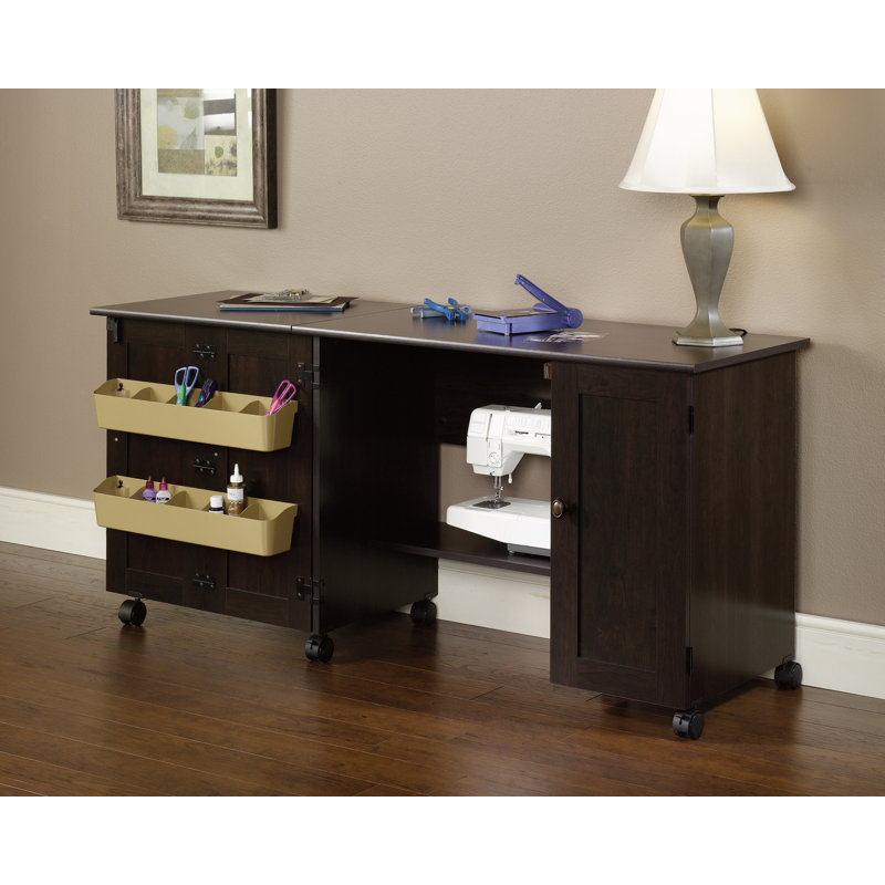 Cinnamon Cherry Mobile Craft and Sewing Table with Drop Leaf