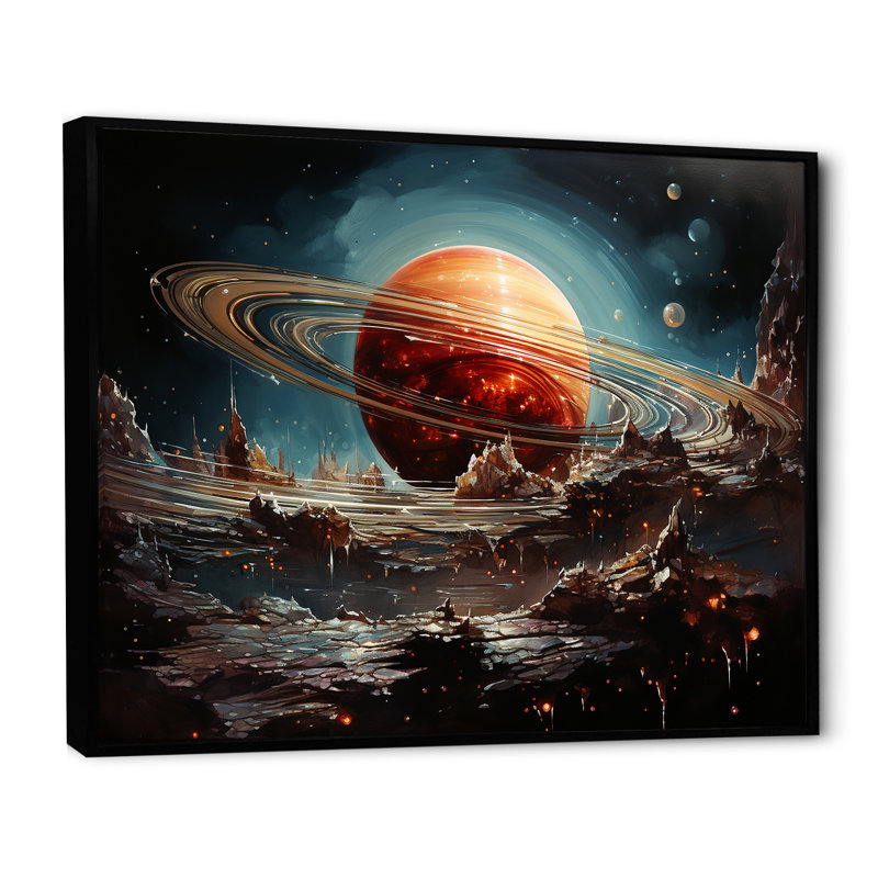 " Saturn Ruby Rings Galactic Elegance ", 12" H x 20" W x 1" D, Black Floater Framed