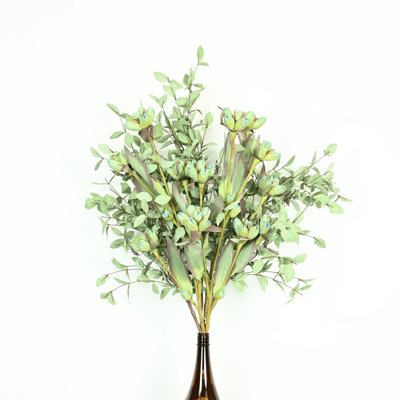 36" Artificial Protea Bud Eucalyptus Bouquet Floral Arrangement For Vase Filler, Farmhouse Greenery Foliage Branch Long Stem Flower Bulk Bouquet For W