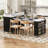 The Black And Marble White Kitchen And Dining Set Features An Extendable Dining Table With An Extra-Long Folding Island, Sockets, Drawers, Brake Locks, And Practical Storage Cabinets.-559043687
