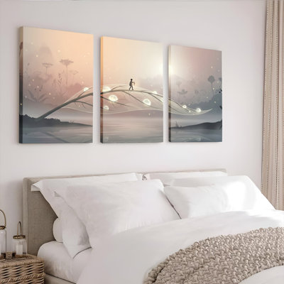 Dreamy Landscape Art Canvas Wrapped Wall Art Set Of 3 For Living Room Bedroom Home Decor
