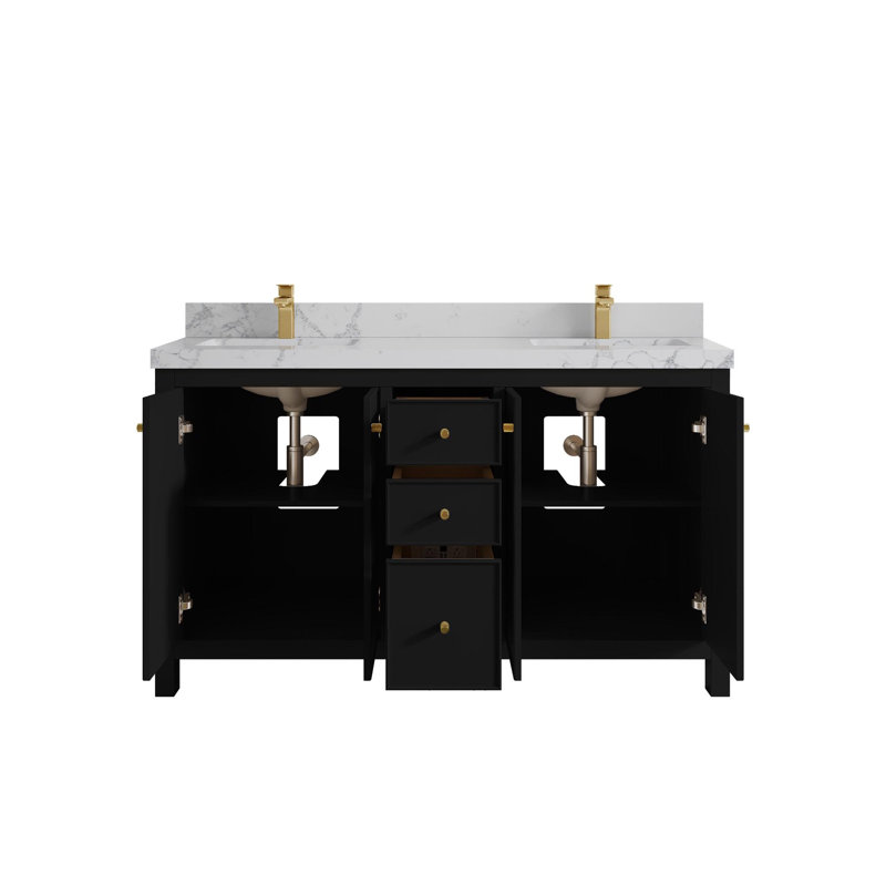 Meuble-lavabo double 60 po avec plateau en quartz Bronya