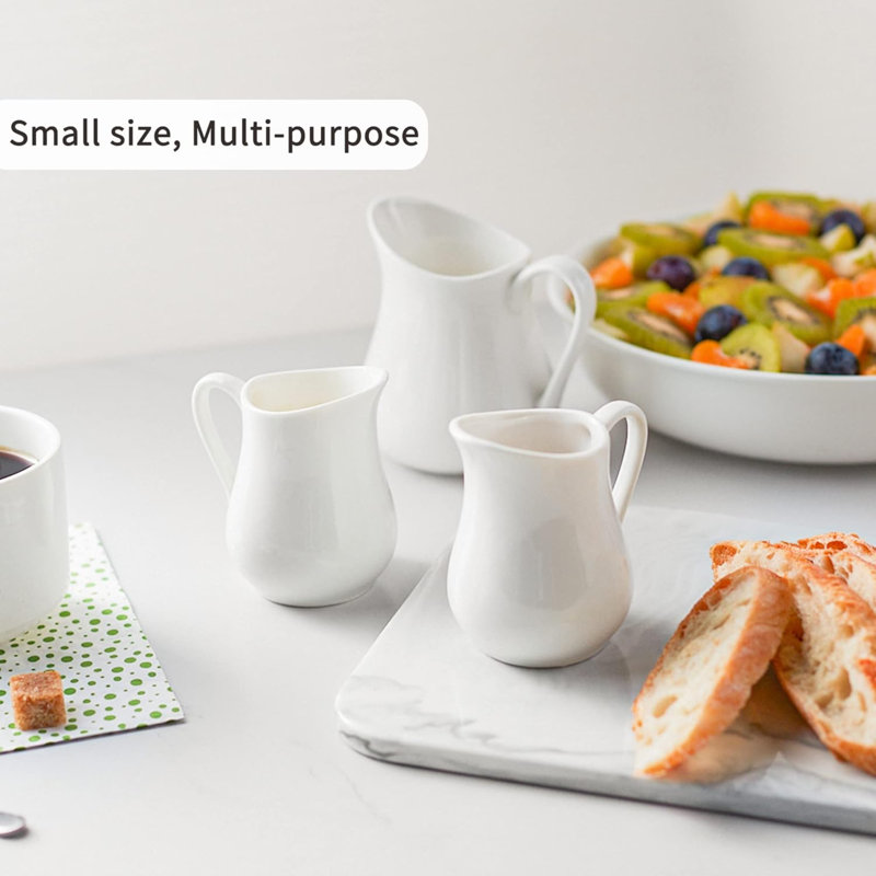 Ensemble de 2 pichets à crémier en céramique blanc classique de 4 oz avec poignée - Pichet à lait en porcelaine fine