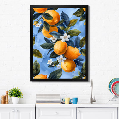Jaune jaune bleu, citronniers, motif II - fruits, art mural
