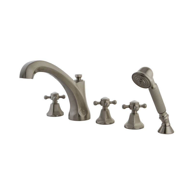 Made To Match Triple Handle Deck Mounted Roman Tub Faucet with Handshower, Brushed Nickel
