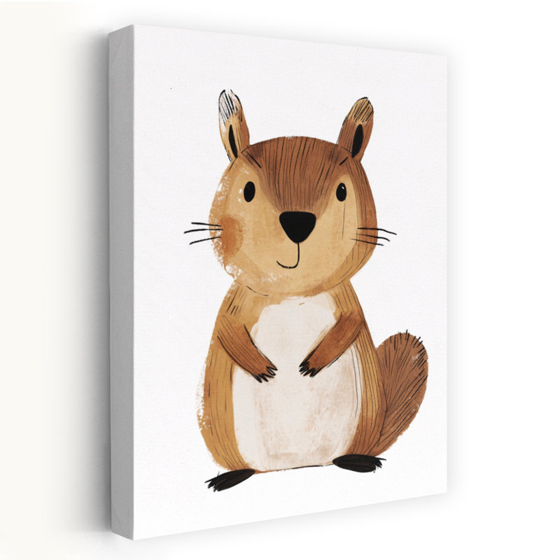 Cute Forest Squirrel Playful Abstract Contemporary Squirrel Forest Nature Wall Art Print 1 Piece Wrapped Canvas Wall Art
