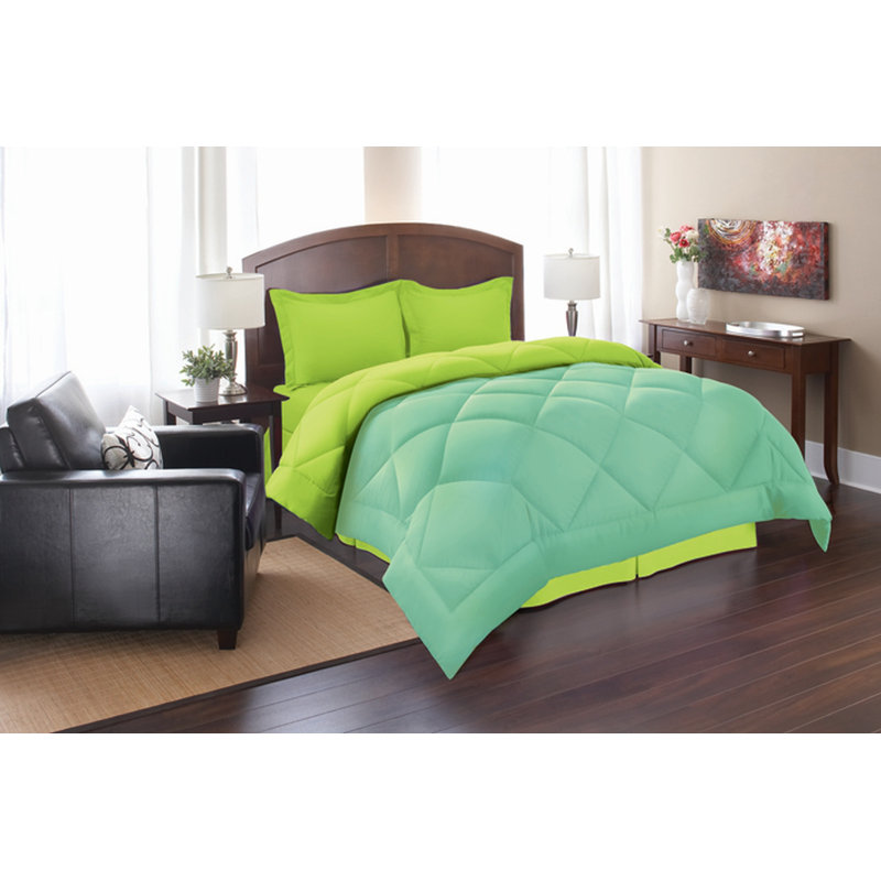 Ensemble d'édredon réversible en microfibre , Aqua / lime, Édredon double/grand et 2 taies décoratives