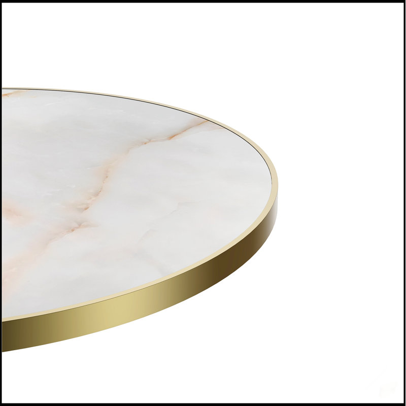 Table de salle à manger ronde ronde avec plateau en faux marbre, assemblage facile, structure en métal robuste pour les espaces compacts
