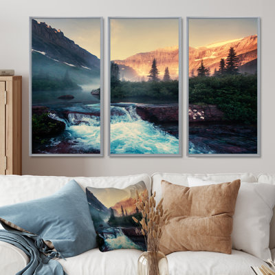 «Glacier National Park Montana», ensemble de 3 toiles encadrées