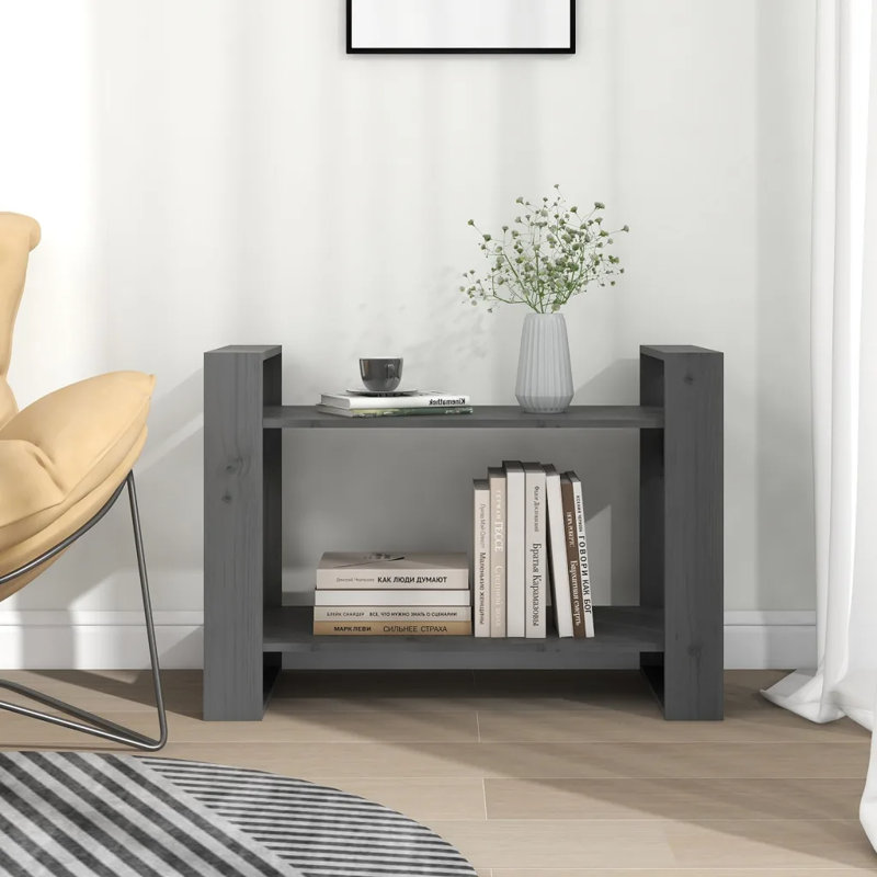 Irek Book Cabinet/Room Divider Solid Wood, 56.5cm H x 80cm W x 35cm D, Grey
