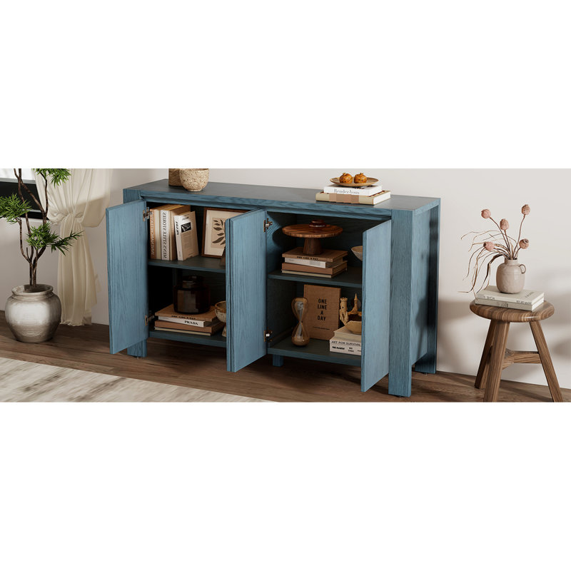 Buffet avec rangement, buffet en bois rétro à 4 portes avec finition vieillie et tablettes réglables pour la salle à manger, la cuisine et le salon