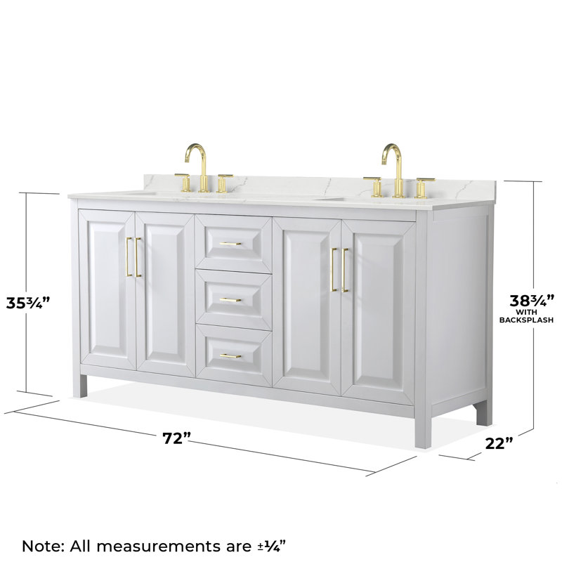 Daria 72'' W Vanity, White, Brushed Gold, Giotto Quartz