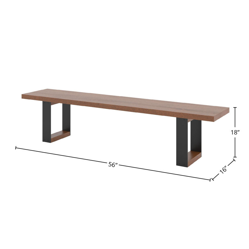 Banc en bois de bouleau et acier, H 18 po x l 56 po x P 16 po, Sapelli