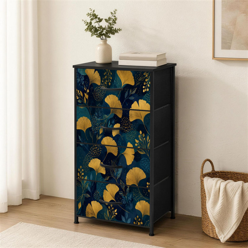 Commode à 4 tiroirs pour la chambre à coucher Feuille de gingko dorée sans soudure