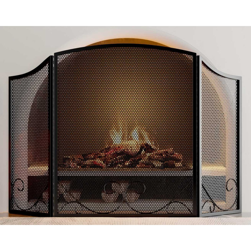 Pare-étincelles en fer forgé noir à 3 panneaux avec pare-étincelles 48 po (L) x 29 po (H)