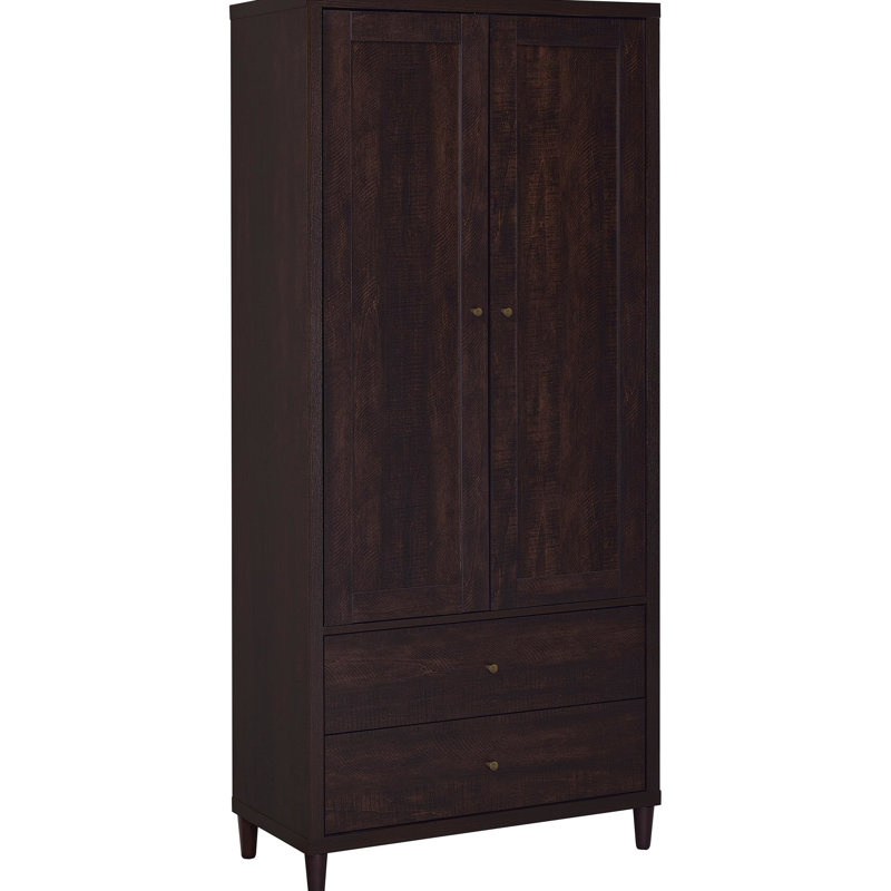 Armoire décorative à 2 tiroirs, finition tabac rustique, bois d'ingénierie, polyvalente pour les espaces de vie principaux, 74,33 po x l 31,5 po et 15,5 po