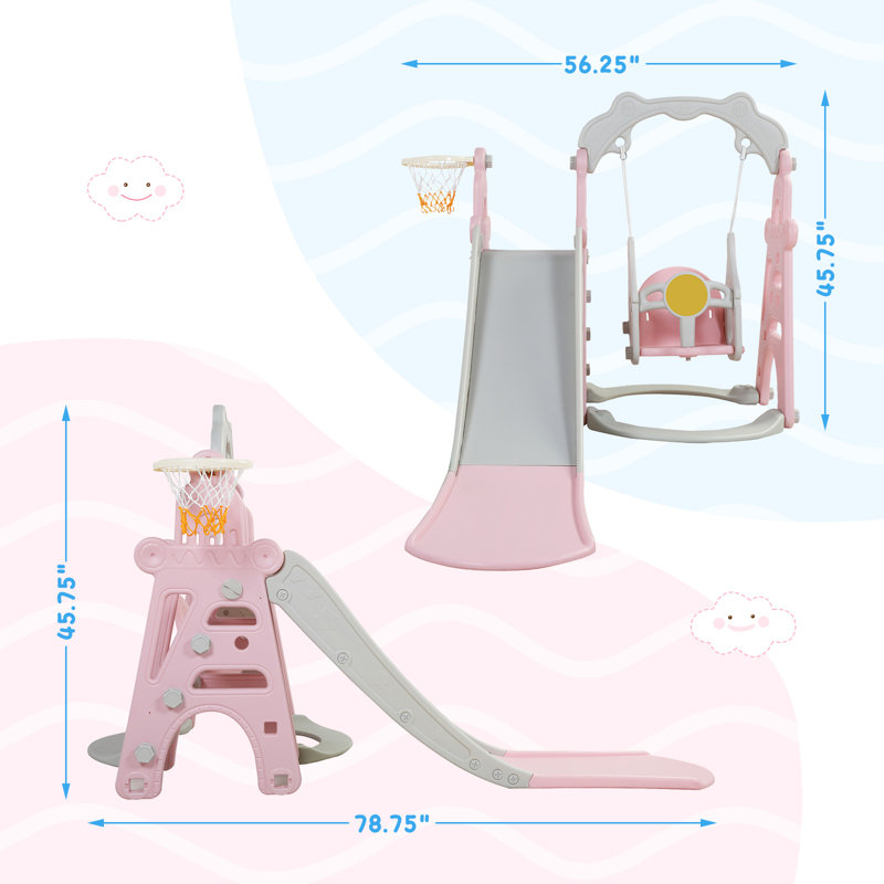 4-in-1 Toddler Extra-Long Swing Set, Pink