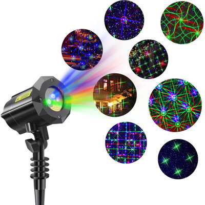 8 lumières de projecteur laser de Noël à 8 motifs - rouge vert bleu, télécommande + verrou de sécurité, lumières décoratives de jardin intérieur et extérieur