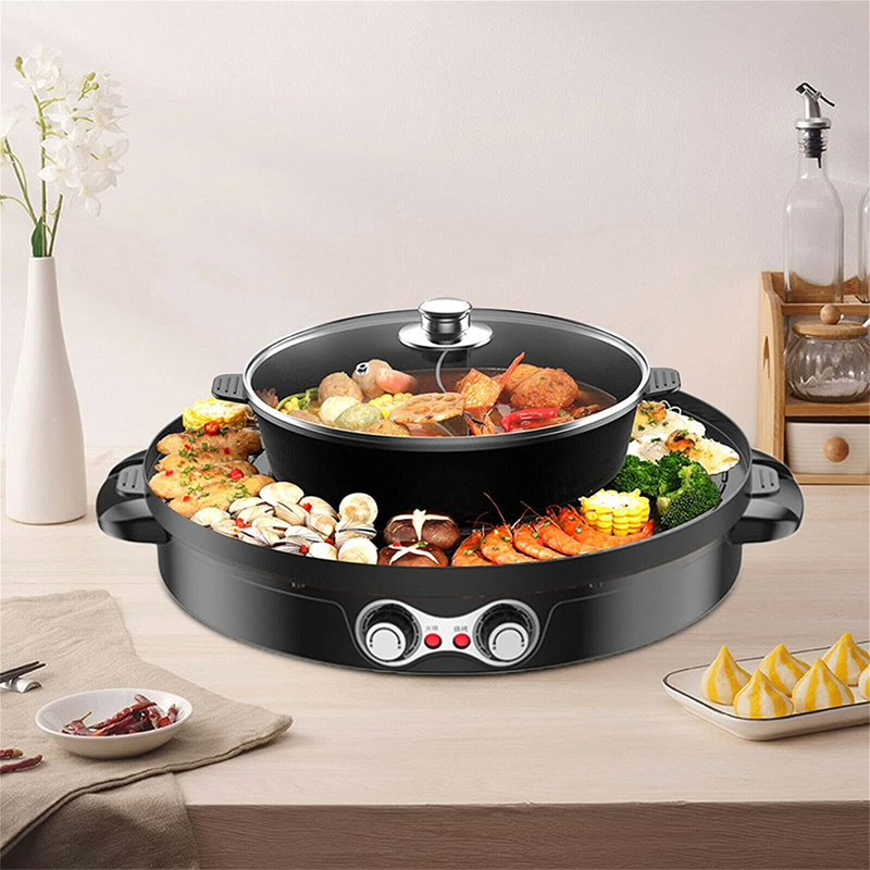 Electric Hot Pot BBQ 2 in 1 2200 W Double Separation Barbecue Grill Household Hot Pot