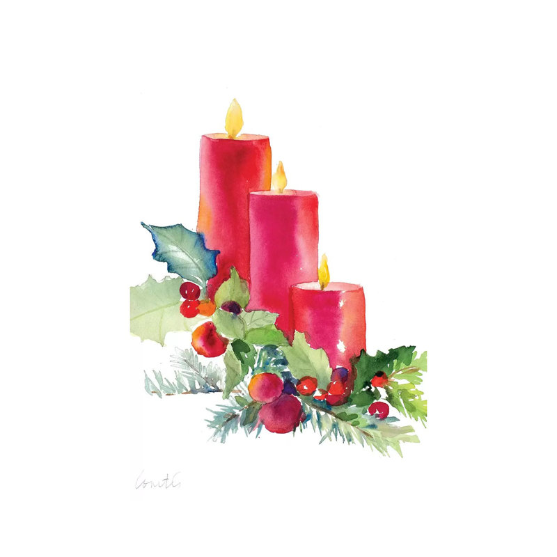 Candles With Holly by Lanie Loreth - Wrapped Canvas Gallery-Wrapped Canvas Giclée, 101.6 cm H x 66.04 cm W x 1.91 cm D