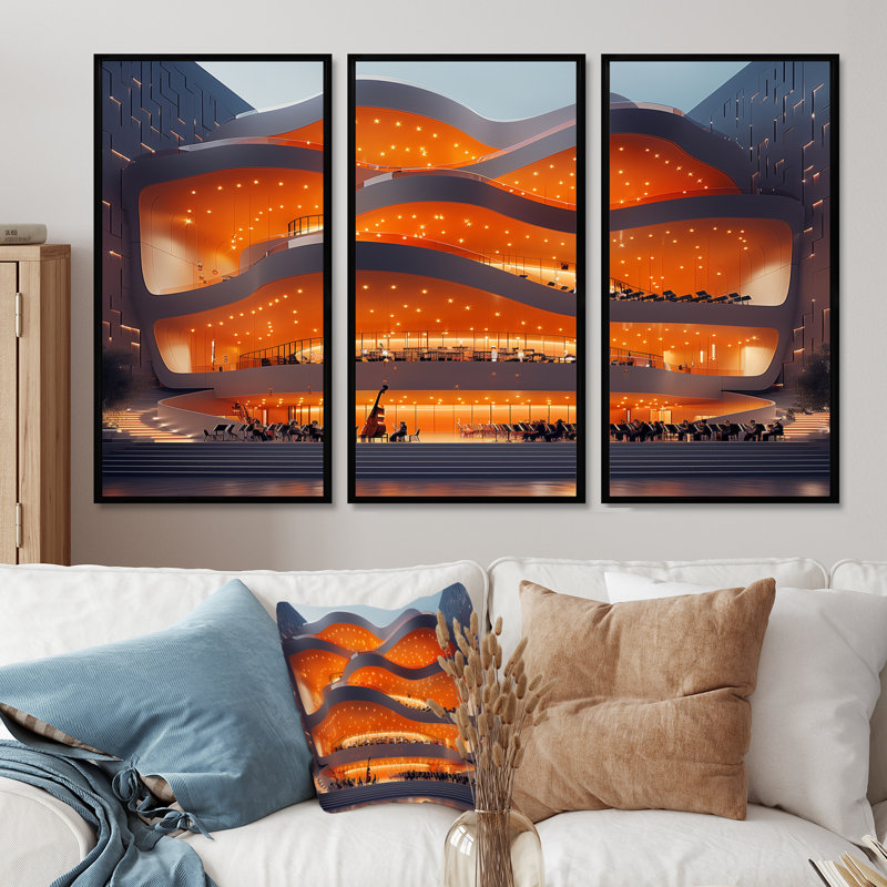 Ensemble de décoration murale moderne orange symphonique, H 28 po x l 36 po, Cadre noir