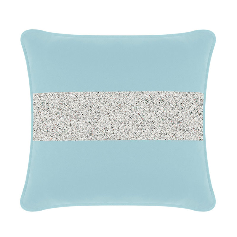 Coussin lumineux avec rayures strass - velours, Velours turquoise / argent, Carré 16 po