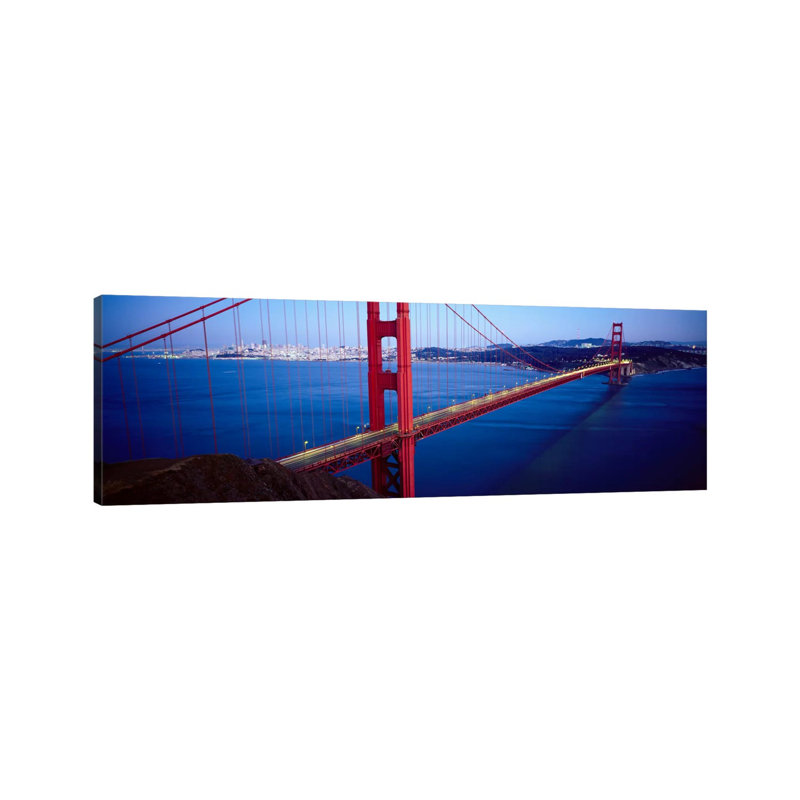 San Francisco Skyline Cityscape (Golden Gate Bridge) - Wrapped Canvas Panoramic Print, 30.48 cm H x 91.44 cm W x 1.91 cm D