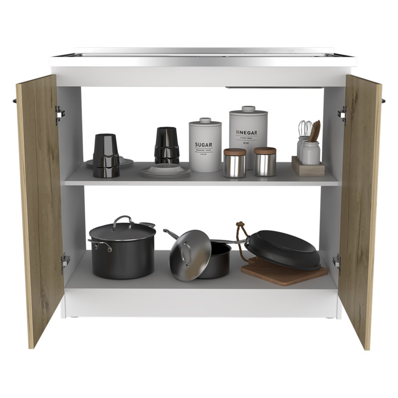 Napoles Utility Sink and Laundry Room Sink Cabinet with Integrated Stainless Steel Sink and Interior Storage Shelves