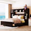 Lit double en bois pleine grandeur avec armoire et tablette, accent moderne-121016260