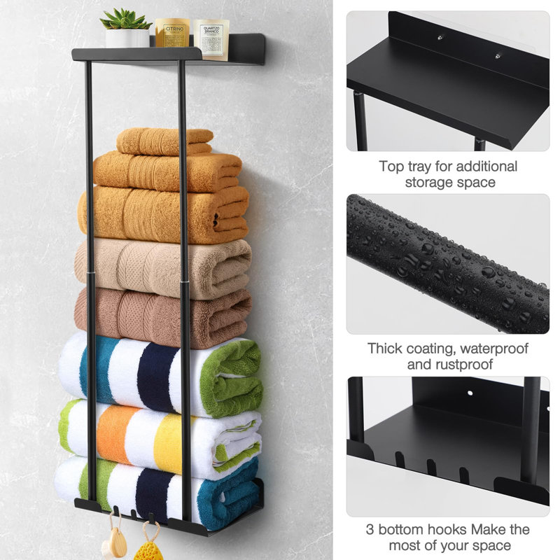 Porte-serviettes noir pour décoration de salle de bain, organisateur de rangement de serviettes roulé