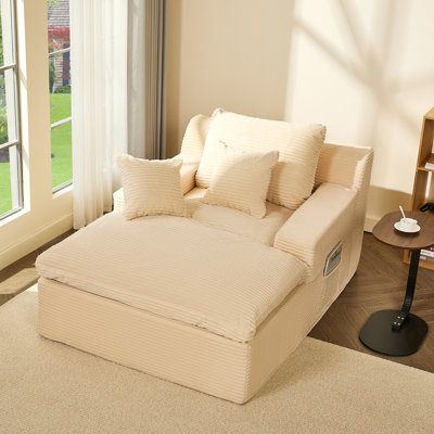 Chaise Lounge Chair with Armrests for Living Room, Floor Lounge Sofa with Movable Pillows & Side Pockets, Corduroy