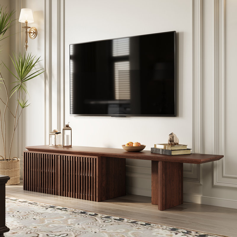 Crédence de rangement Jarisa Stand Meuble télé rétractable extensible, Noyer, H 17,7 po x l 110,24 po x P 15,7 po