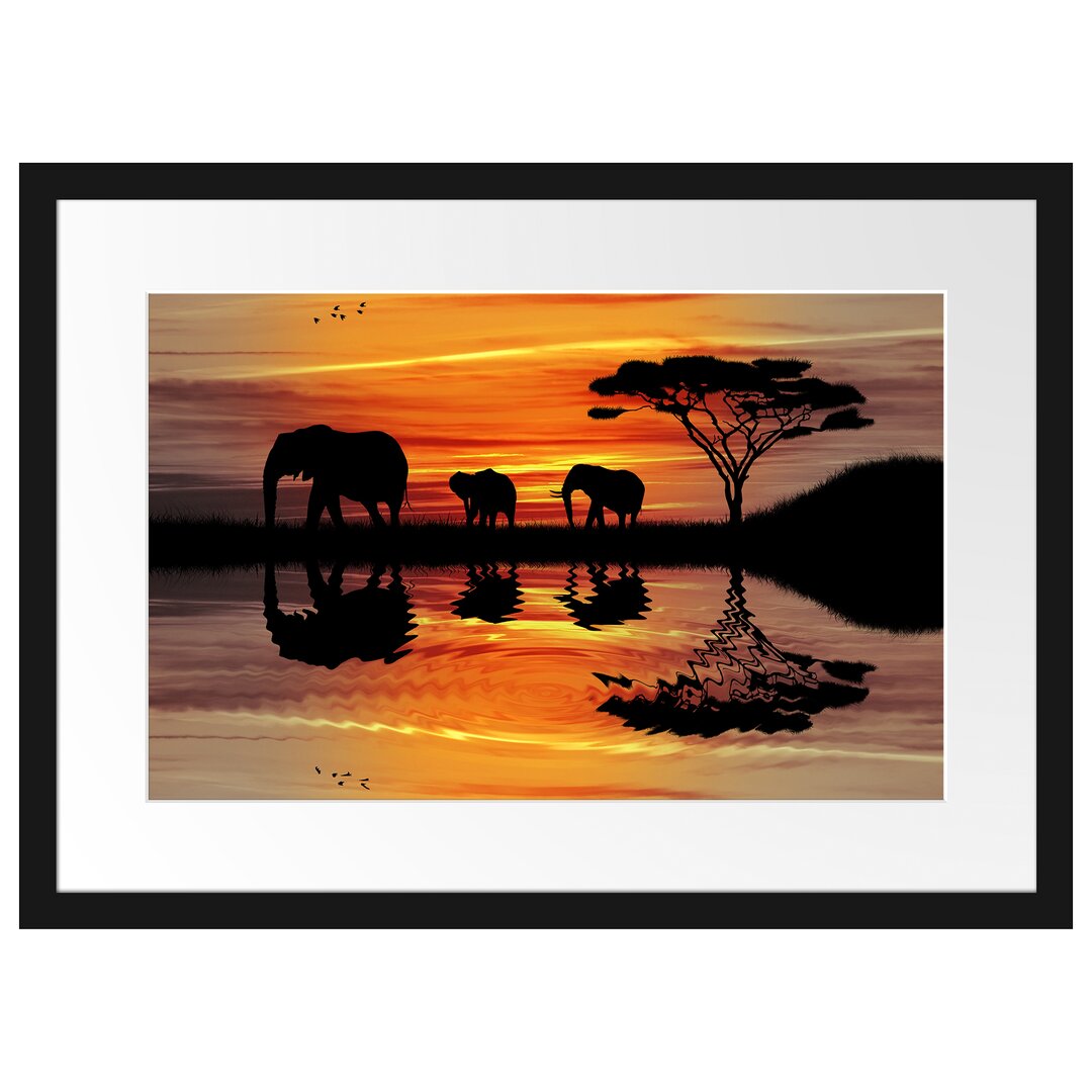 Gerahmtes Poster Afrika Elefant in Sonnenschein