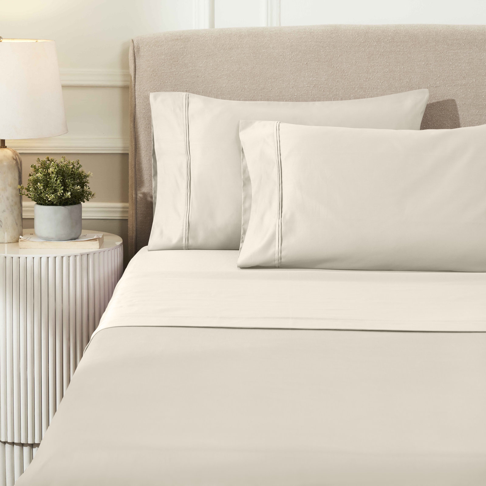 Mellark Cotton Sheet Set, Ivory, King Sheet Set with 2 Pillowcases